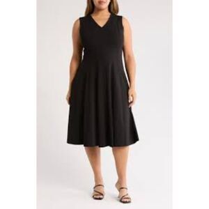 Calvin Klein Women's Dark Blue V-Neck Sleeve Less Midi Dress Size 8